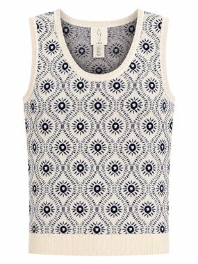 Joie Knit Sweater Tank Cream Blue Patterned Size Small Vest